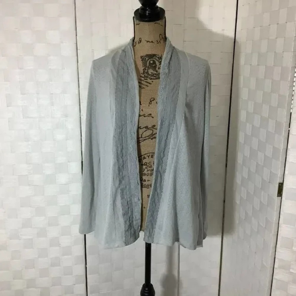 One september gray lace trim cardigan top size small